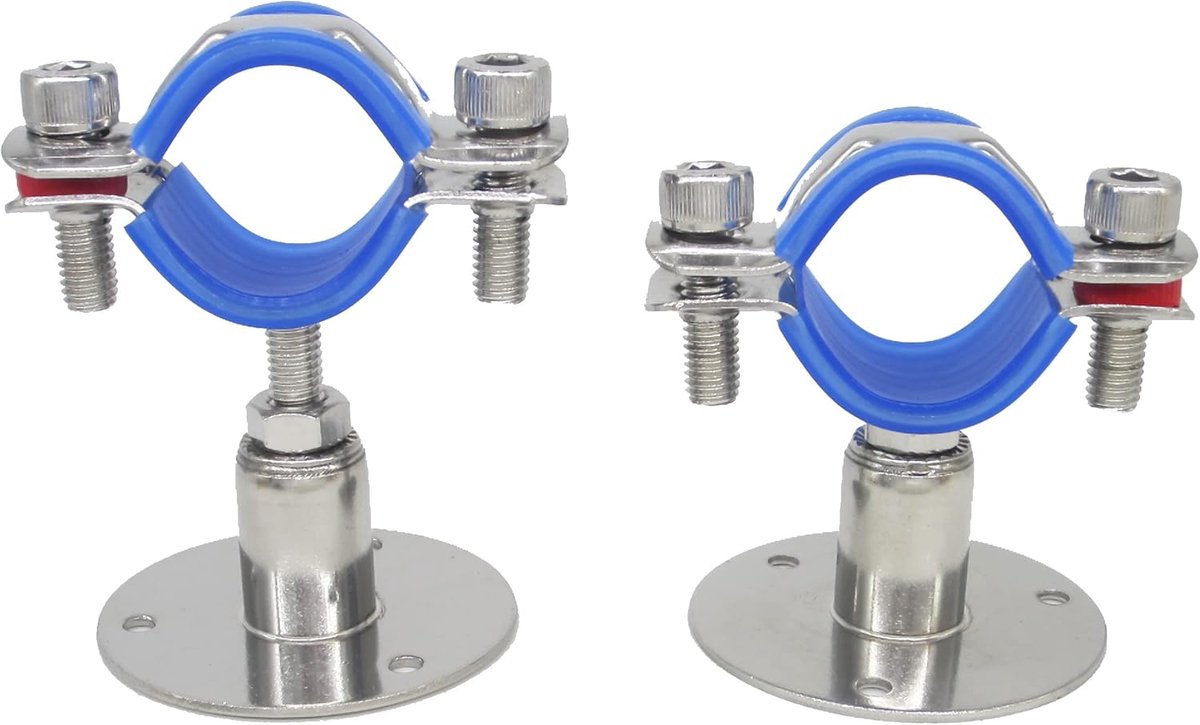 staal, in hoogte verstelbare buisklem, wand-/plafondmontage voor buizen van 38 mm tot 40 mm, zware belasting, roestvrije buishouder met bevestigingsmateriaal, kort type, set van 2