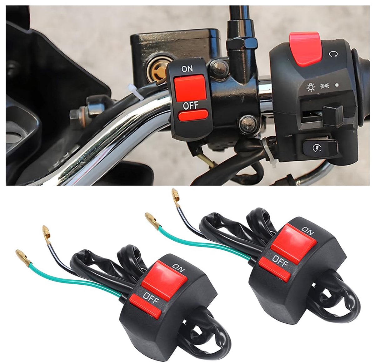 Stuurschakelaar voor motorfiets, universele en waterdichte stuurschakelaar, led-koplamp, aan/uit-schakelaar met knop, voor de meeste motorfietsen met besturing