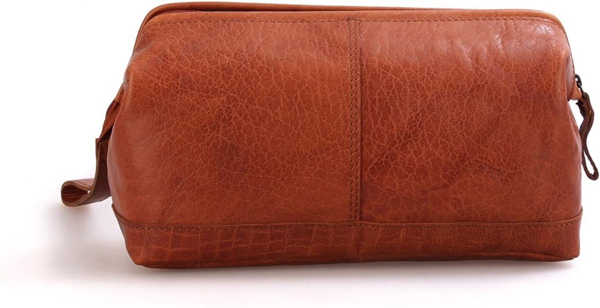 & Sparrow Cody Leren toilettas met ritsframe in dokters stijl 28x12x17,5