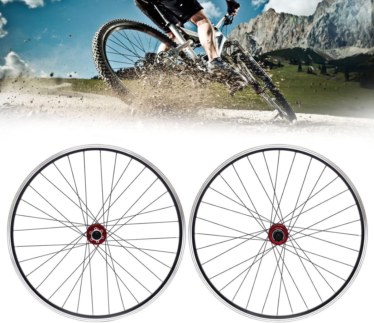 wielset, 27,5 inch, aluminium velg, schijfrem, MTB-wielset, snelspanner, voorwiel, achterwielwielen, fietswielen voor cassette, fiets, wielset (rood)