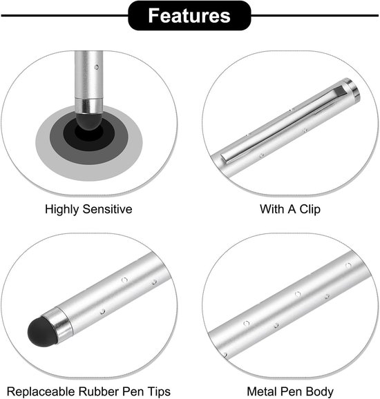 10 stuks glitter strass stylus pennen voor touchscreens universeel metaal capacitieve pen voor mobiele telefoon alle capacitieve touchscreen-apparaten zilver — afbeelding 3