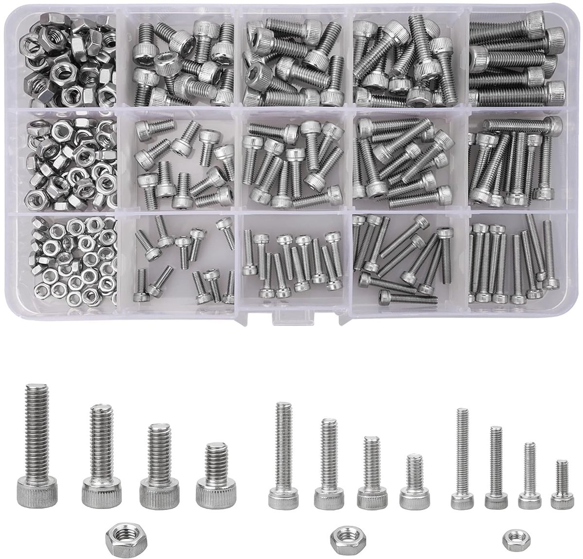 240 Stks M3 M4 M5 Bouten Moeren Assortiment Kit 304 Roestvrij Staal Ronde Kop Inbus Dop voor auto-fiets DIY-meubelreparatie