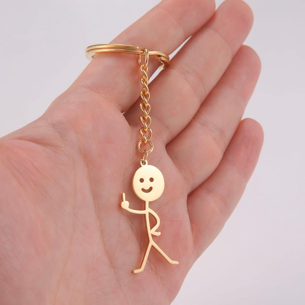 Grappige Smiley Face Figuur Taal van Teken Sleutelhanger Vinger Leuke Trend Tas Auto Sleutelhanger Paar Cadeau Sleutelhanger, Goud - 1, M
