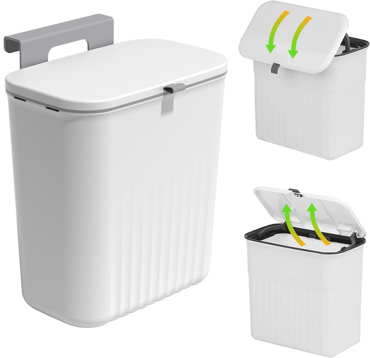 Afvalbak 9 liter - Hangend met deksel - Geen boren of hangen - Ideaal voor keuken en badkamer - SnelShoppen