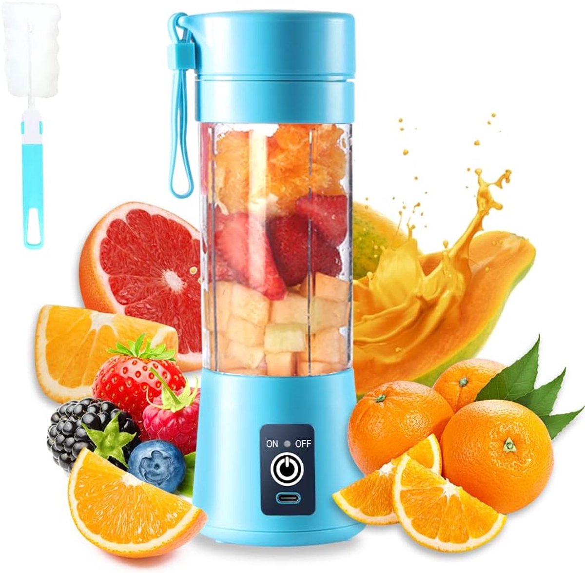 SnelShoppen - Draagbare Mixer, Citrus Juicer, Elektrische Blender, Mini Mixer, 380 ml, Draagbare Fruit Mixer, 6 3D Messen, Oplaadbare USB Accu 2000 mA