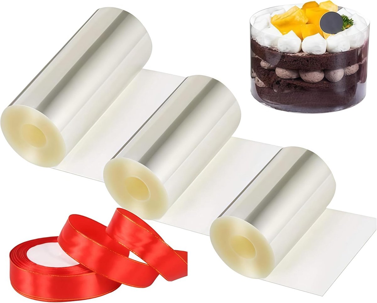 Taarthalsband, 3 volumes, transparante rollen van acetaat, 20 mm, transparant, acetaat, folie voor taartdecoratie en gebak, snoep (8 cm/10 cm/15 cm)