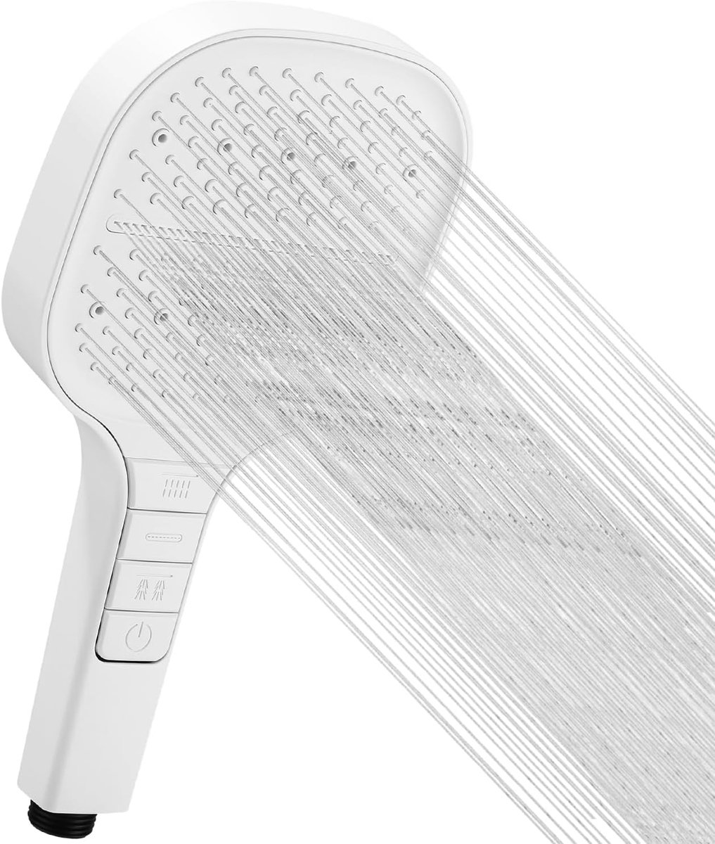 waterbesparend met stopknop, 7 straalsoorten, handdouche, spaardouchekop, drukverhogend, grote douchekop (Wit, Shower)
