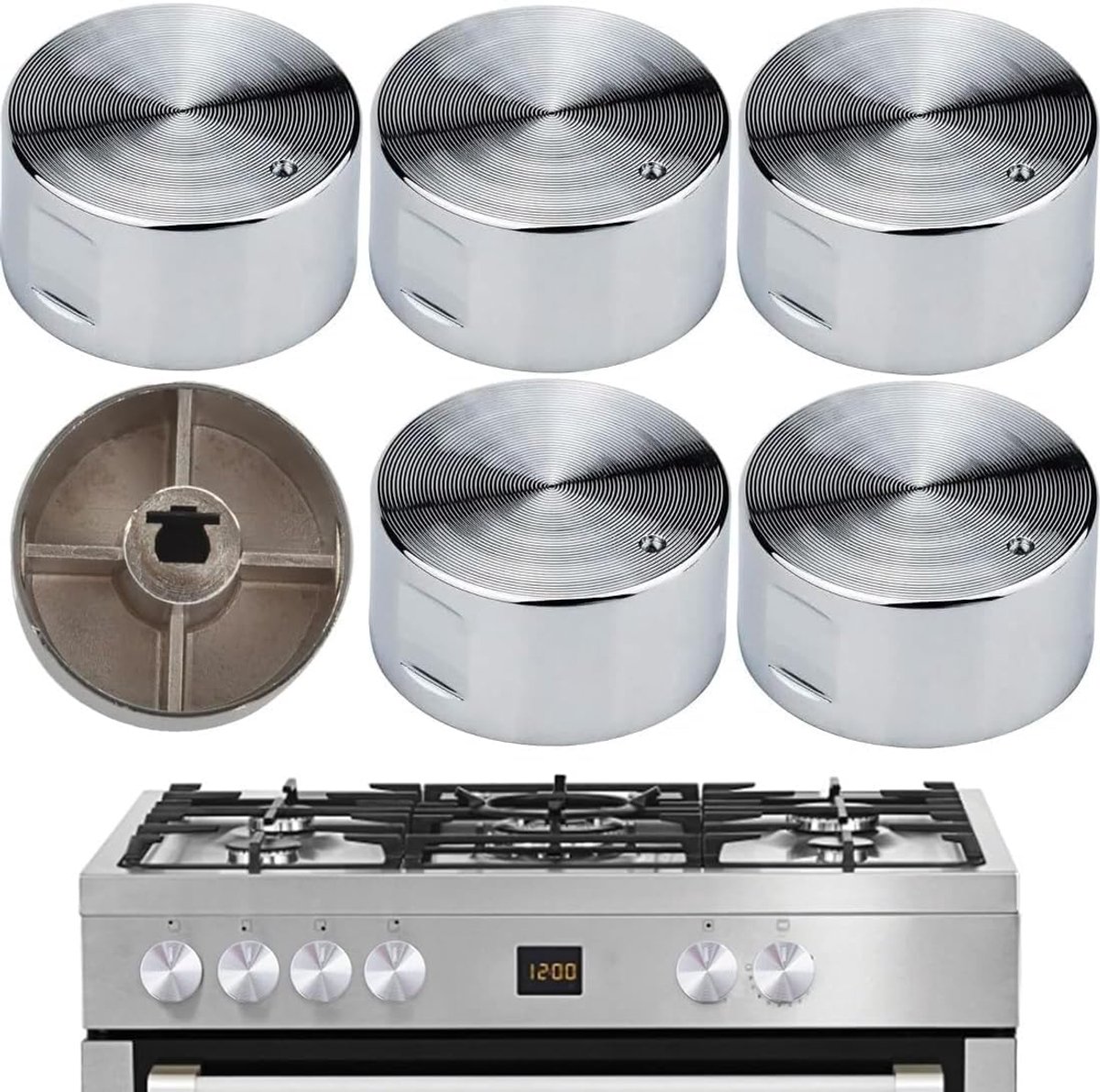 Knoppen, set van 6 knoppen van 6 mm, universele adapter voor gasfornuizen en kookplaten, bediening van het keukenoppervlak, kleur zilver. Praktisch en stijlvol voor uw keuken!