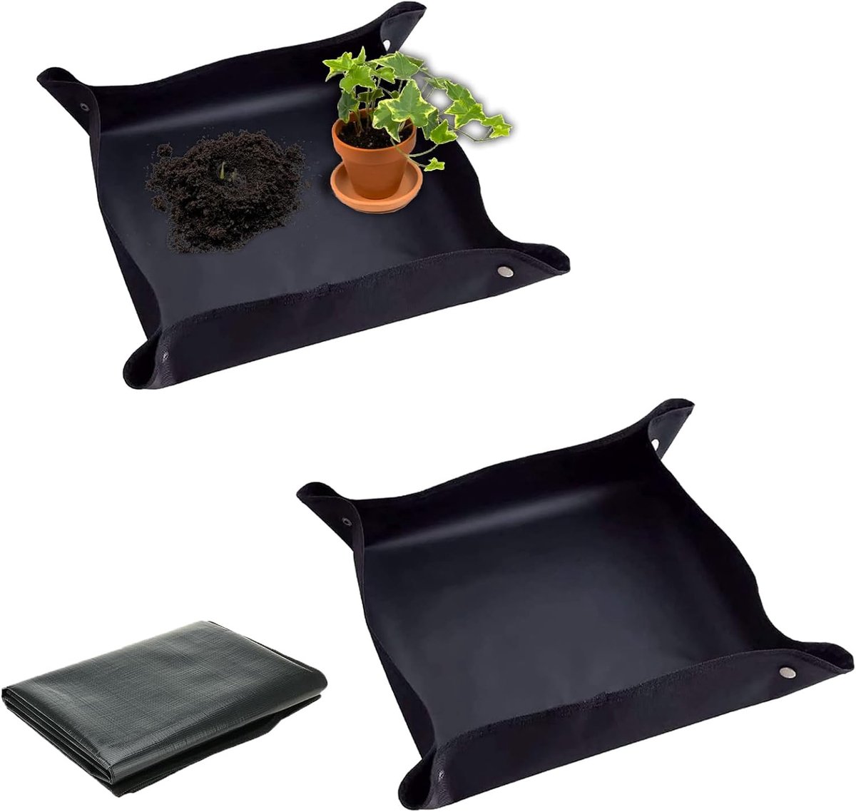 2 Stuks Plant Repotting Mat, Waterdichte Plantentransplantingsmat, Opvouwbare Planting Operatie Mat, voor Snoeien, Oppotten, (100x100&50x50cm, Zwart)