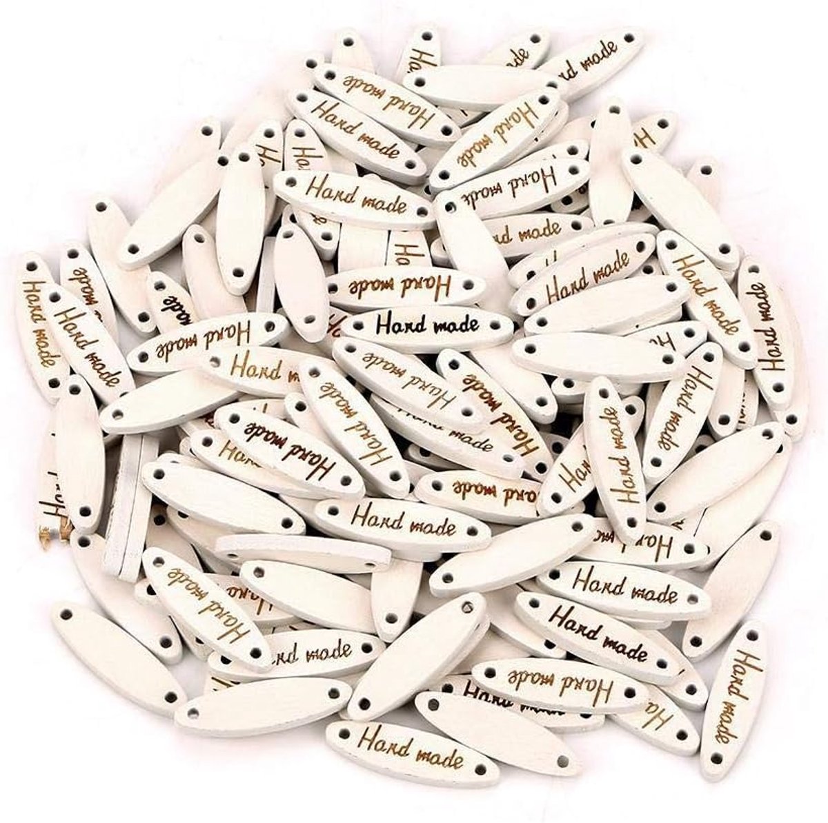 Houten Handgemaakte Knoppen 2-Hole Label Naaien DIY Scrapbooking Kleding Ambachten Decoratie Accessoires 1 × 0,3 Inch 100 Stks