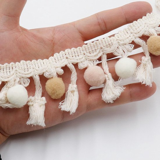 Pomponboord en linten voor het naaien, kwastboord, pomponband, pompon, fringen, lint, voor banken, stofdecoratie, naaien, knutselen, gordijnen, kleding (A#, 5M) — afbeelding 3