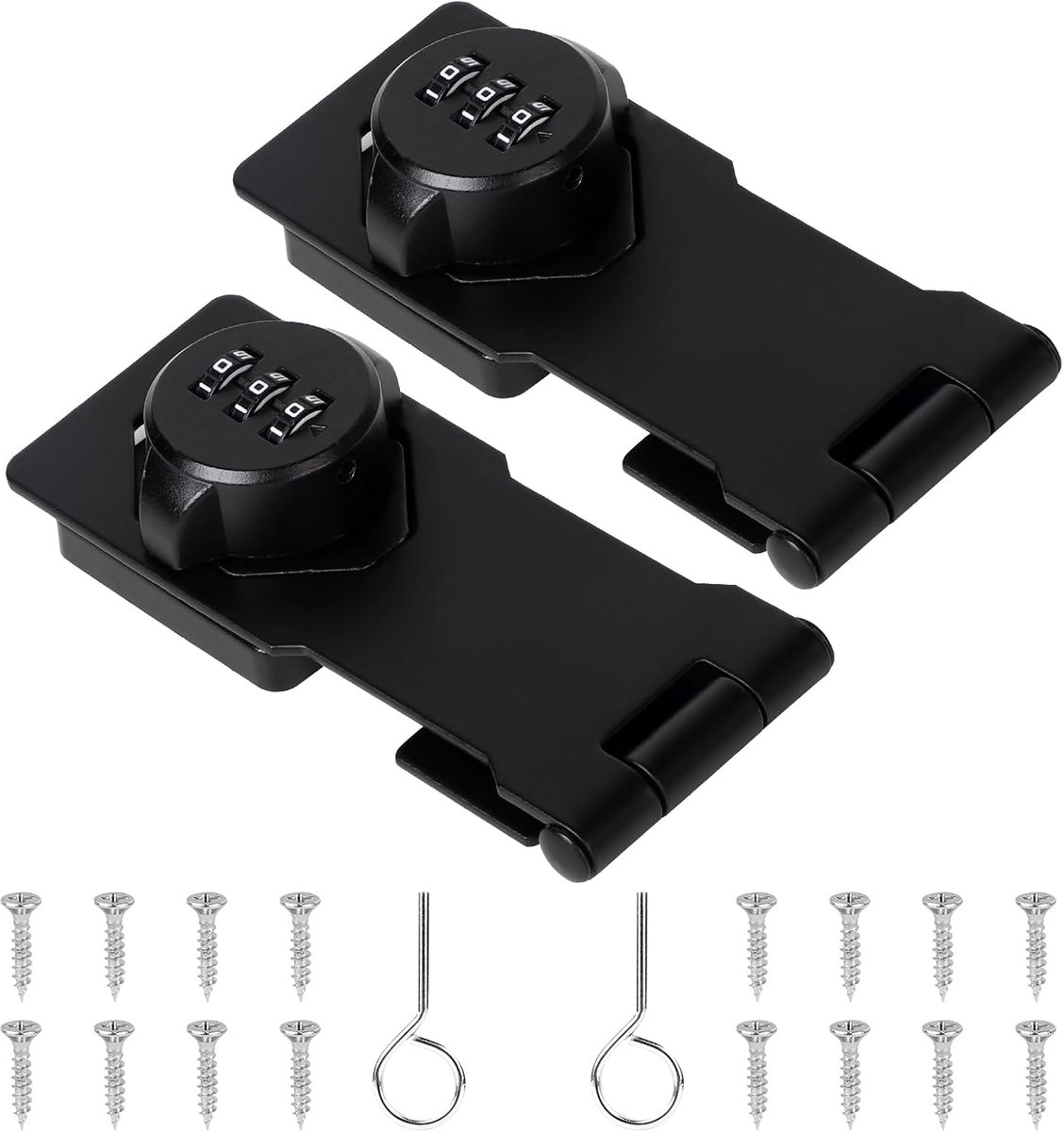 2 x grendelkast met slot, combinatie, sluiting, hasp, roestvrijstalen grendel met hangslot, deurslot, hangslot met sluiting, val met slot, voor kast, lade, zwart