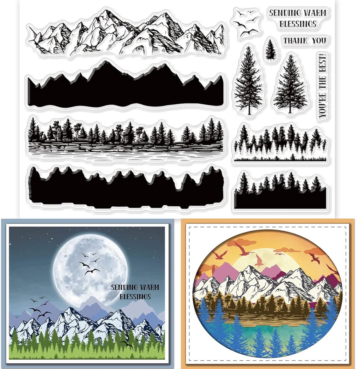 Bergketen Sneeuw Berg Clear Stempels Bomen Bush Bos Transparante Stempels Siliconen Clear Stempel Seals voor Kaarten Maken en Fotoalbum Decoratieve Kaarten Maken