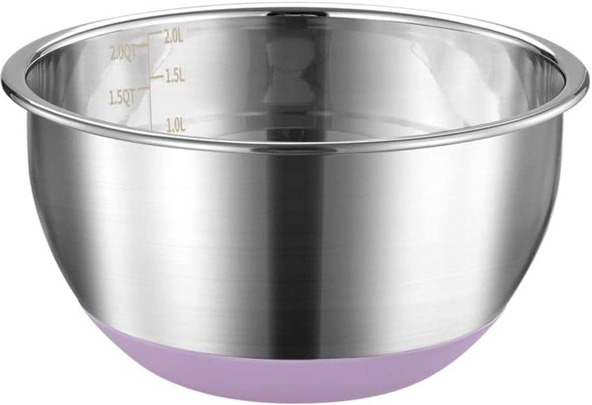 Mengkom van roestvrij staal met antislip siliconen bodem, metalen keukenkom, bakken, koken, mengkom, slakom, geschikt voor de vaatwasser, 22 cm