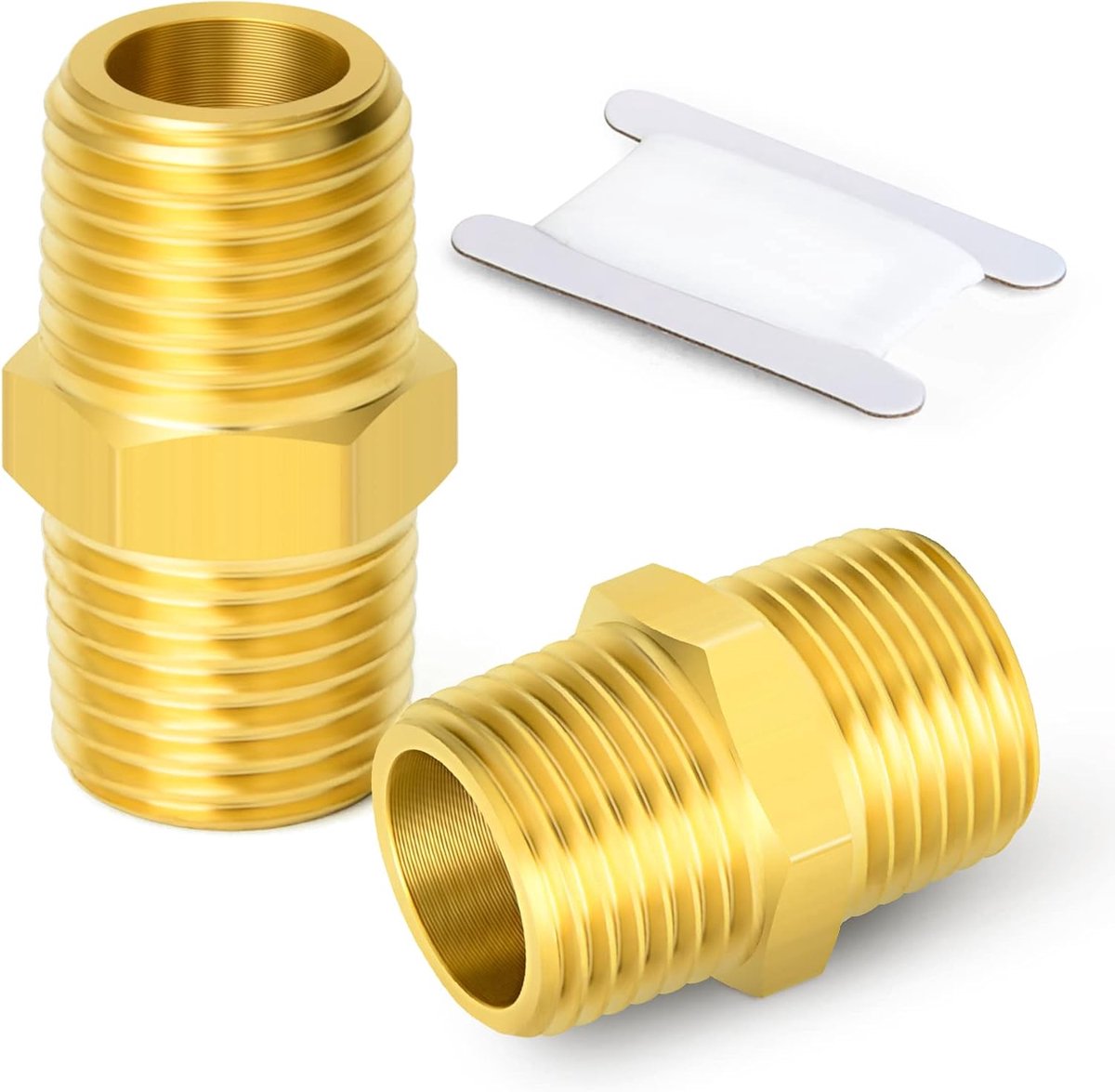 2 Stuks 1/2" x 1/2" messing BSP mannelijke zeskant tepelfitting, mannelijk naar mannelijk rechte connector