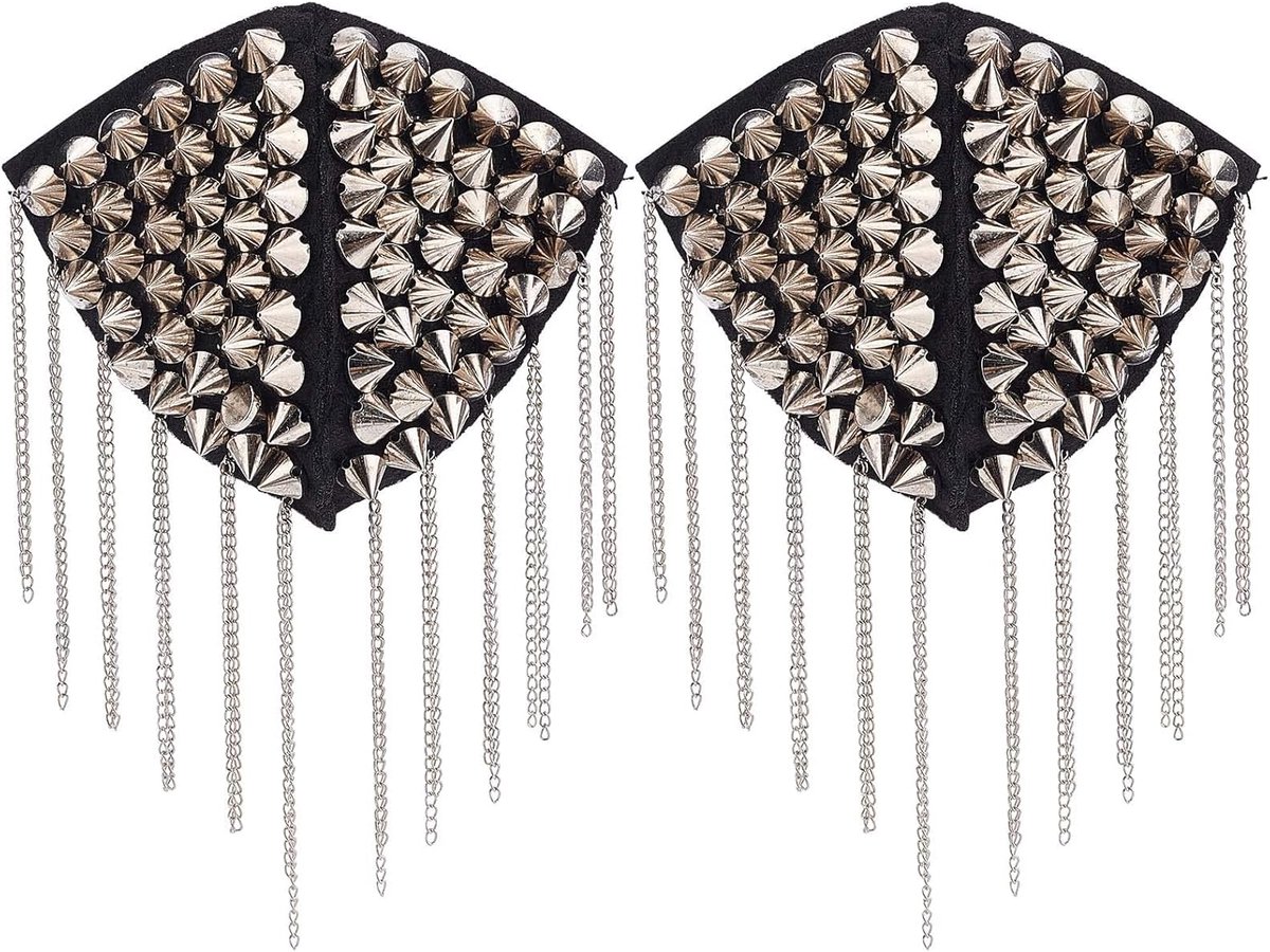 2 Stuks Klinknagel Schouder Badge Platina Kwastje Epauletten Plastic Epaulet Schouder Decoratie met IJzeren Kettingen voor Jassen Metalen Punk Fringe