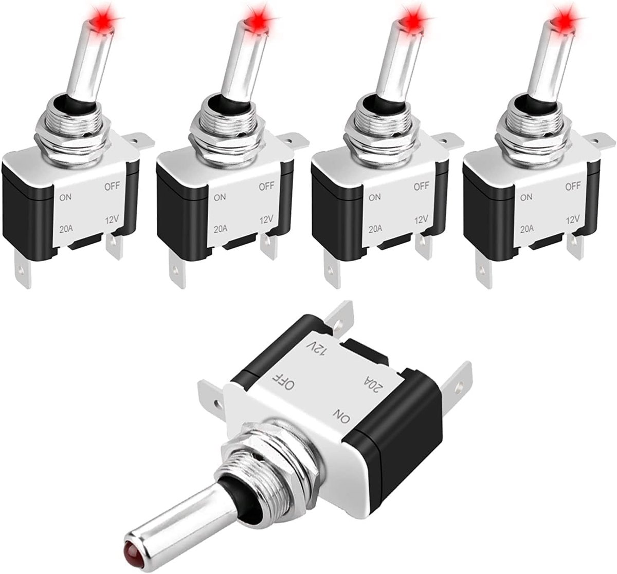 12V LED Tuimelschakelaar, Waterdichte SPST 20A AAN/UIT Verlichte Tuimelschakelaar voor Auto Marine RV Truck Boot, 5PCS