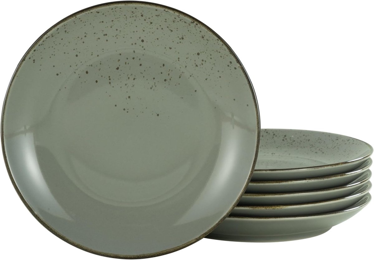 27 cm, Stone, 22045, serie Nature Collection, 6-delige serviesset, dinerborden van aardewerk, vaatwasser- en magnetronbestendig, kwaliteitsproductie