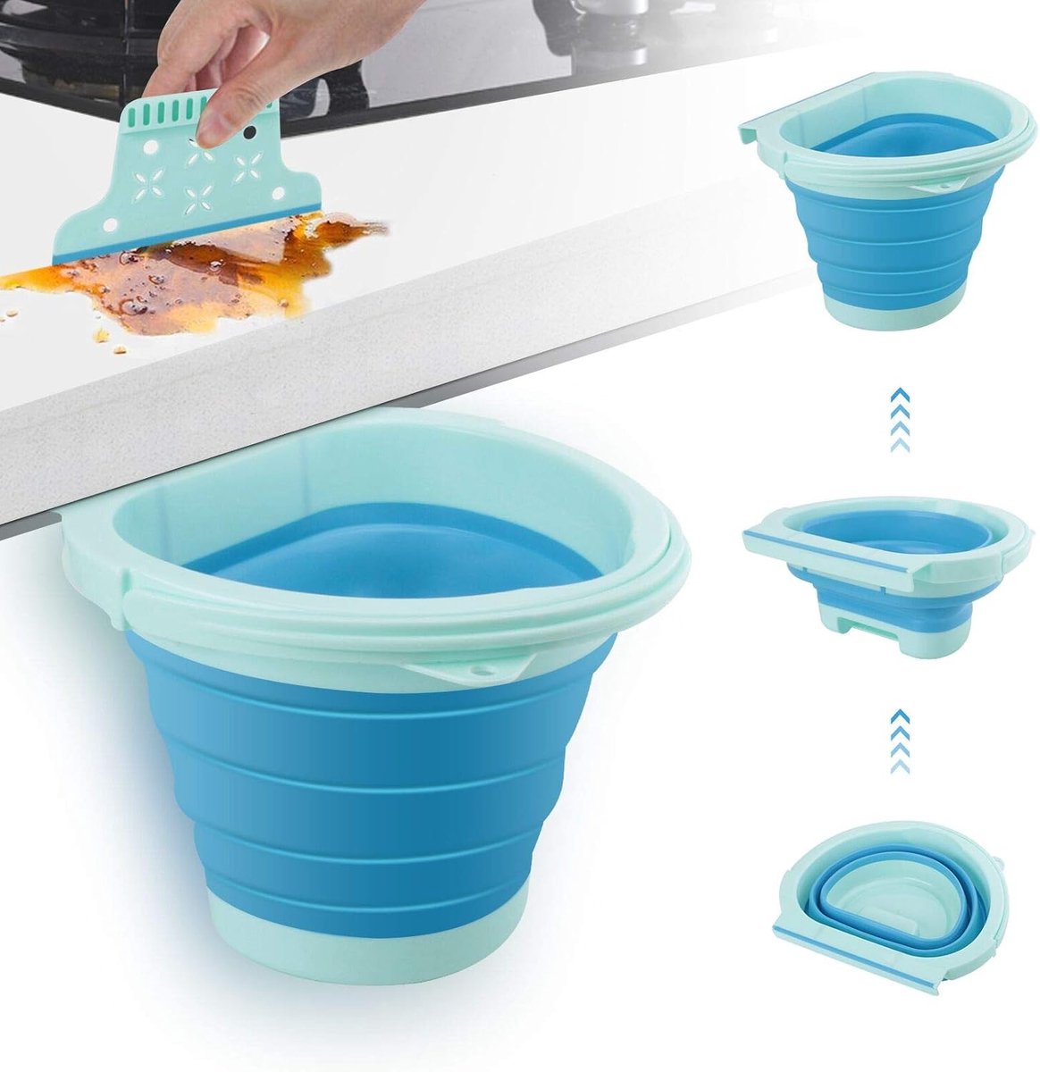 Opvouwbare afvalbak, 4 liter, wandafvalemmer voor keuken, auto, badkamer, kantoor en slaapkamer (blauw)