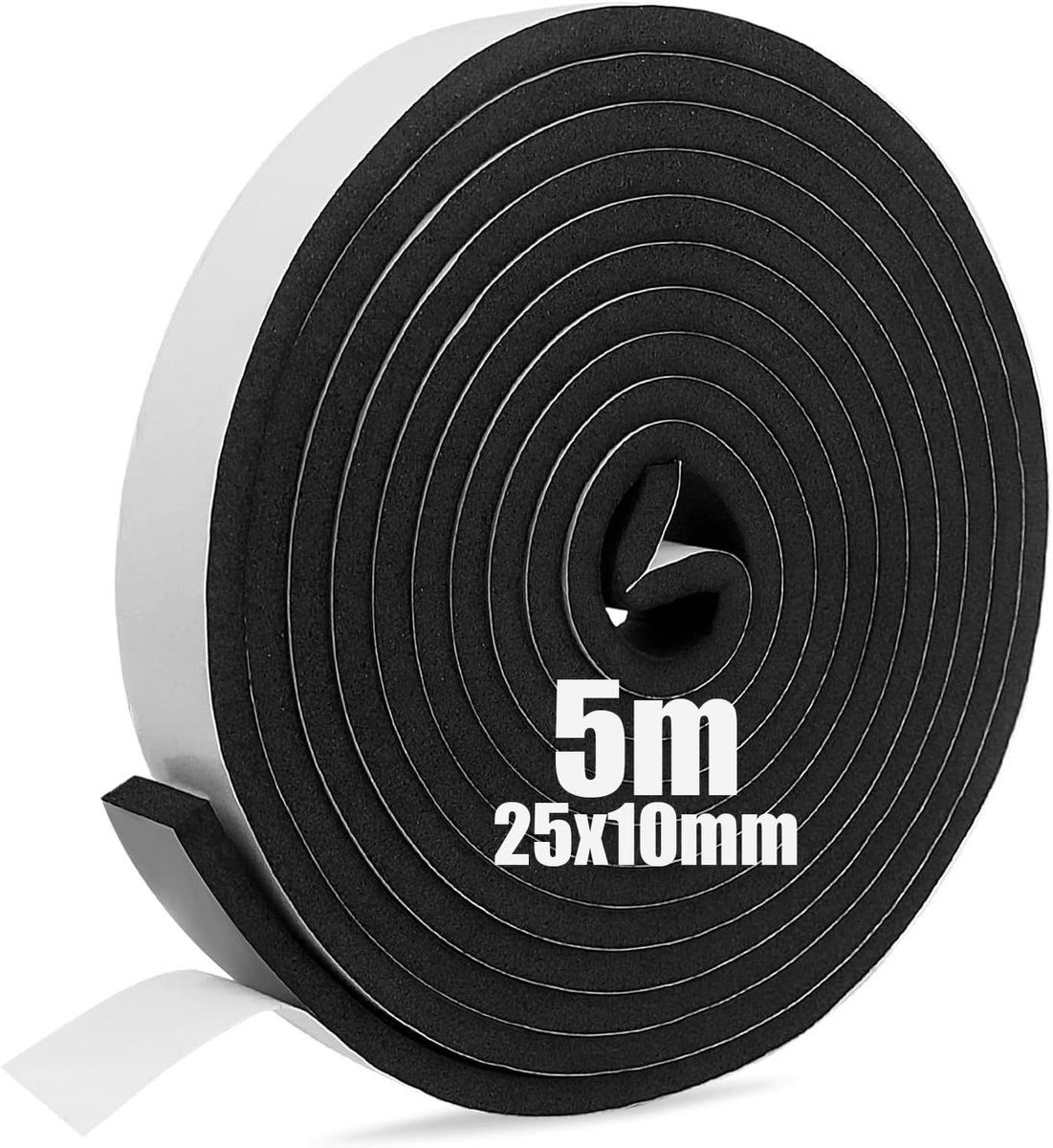 Zelfklevende Schuimstrip 25 mm (B) X 10 mm (D) X 5 meter (L) Weerstripping Deurdichtingsstrip, Tochtwerende voor Ramen en Deuren, Anti-Collision, Weerbestendig, Geluidsisolatie