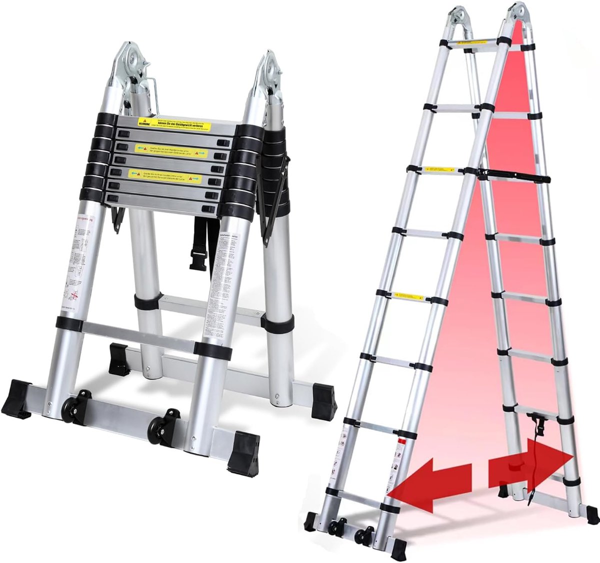 Telescopische ladder, vouwladder, uittrekbare, antislip aluminium staande ladder, multifunctioneel, 150 kg belastbaarheid, 5 m