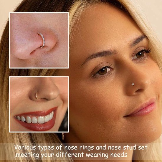 8 STKS Hypoallergene Titanium Neus Ring Stud, Gouden Neus Hoop voor Vrouwen Mannen Zilveren Dunne Neus Ringen L-Vorm Kurkentrekker CZ Dunne Neus Piercing Sieraden 2mm/2.5mm/3mm Kleine Neus Studs — afbeelding 3