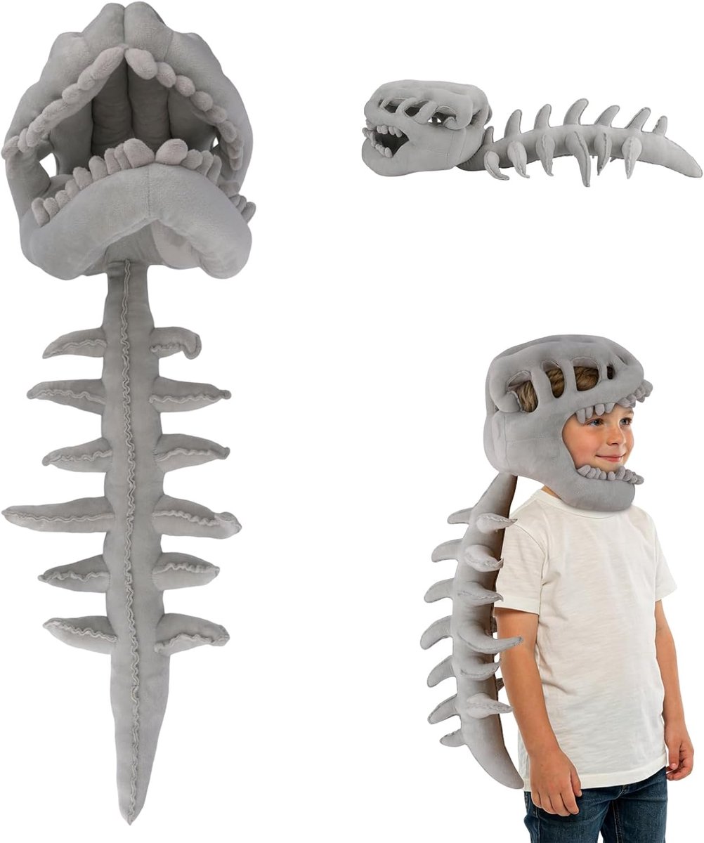 Dinosaurus Skeletkostuum voor Kinderen, Realistisch 3D Skeletontwerp Pluchen Dino-Outfit voor Halloween en Thematische Cosplay-Rekwisieten