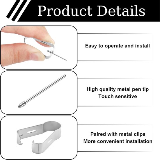 3 stuks universele fijne potloodpunten van titaniumlegering, compatibel met BOOX Pen 2 Pro, punten voor Galaxy Tab, S7 FE pen, vervanging voor S Pen met 2 klemmen inbegrepen — afbeelding 2
