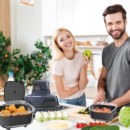 4 stuks siliconen vormen en onderzetters en spatbescherming van siliconen voor Ninja CRISPi Air FN101EUSG, Air Fryer accessoires voor Ninja FN101EU (donkerblauw) — afbeelding 2