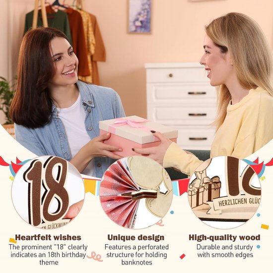 Geldgeschenken voor 18e Verjaardagen voor Jongens en Meisjes, ESYFOR Geldgeschenken voor 18e Verjaardagen, Houten Bord, Gastenboek, Verjaardagscadeau voor Jubilea, Tafeldecoraties — afbeelding 3