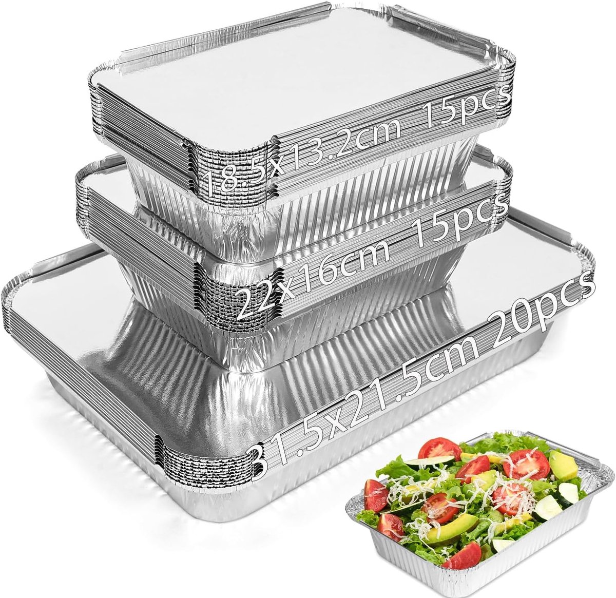 50 stuks aluminium schalen grill, 2200 ml/1100 ml/700 ml aluminium schalen met deksel, aluminium menuschaal, voor catering, voedselbereiding en take-away