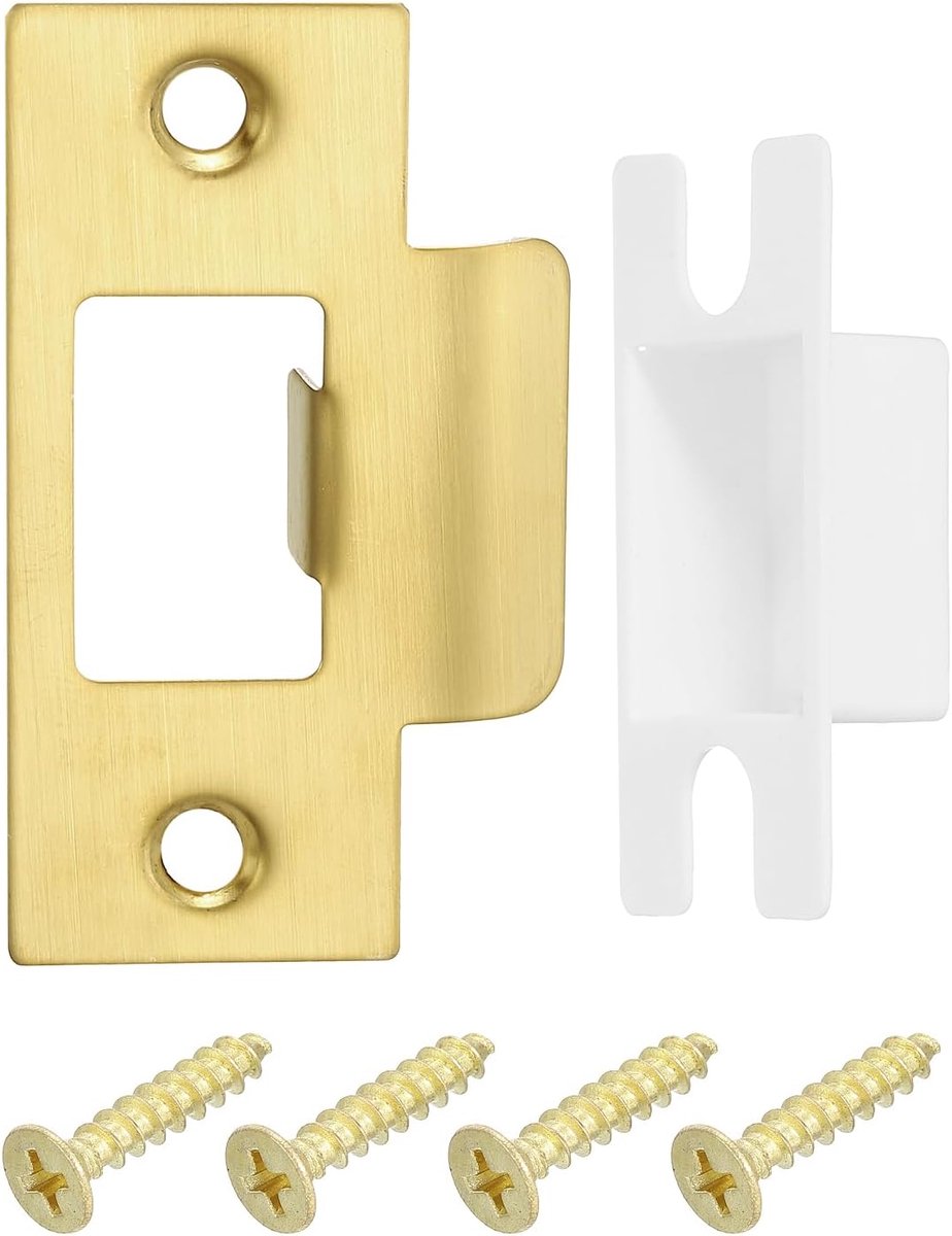 Deursluitplaat, set van 2, 70 mm x 40,3 mm, roestvrij staal, grendel, reservesluitplaat voor deurkozijn, deurpaalversterking, goud