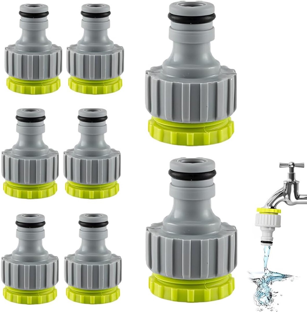 8 stuks kraanaansluiting, 1/2 inch 3/4 inch, 2-in-1 voor tuinkraan, adapter voor kraanaansluiting met slang, tuinslangadapter van kunststof, kraanschroefdraadaansluiting
