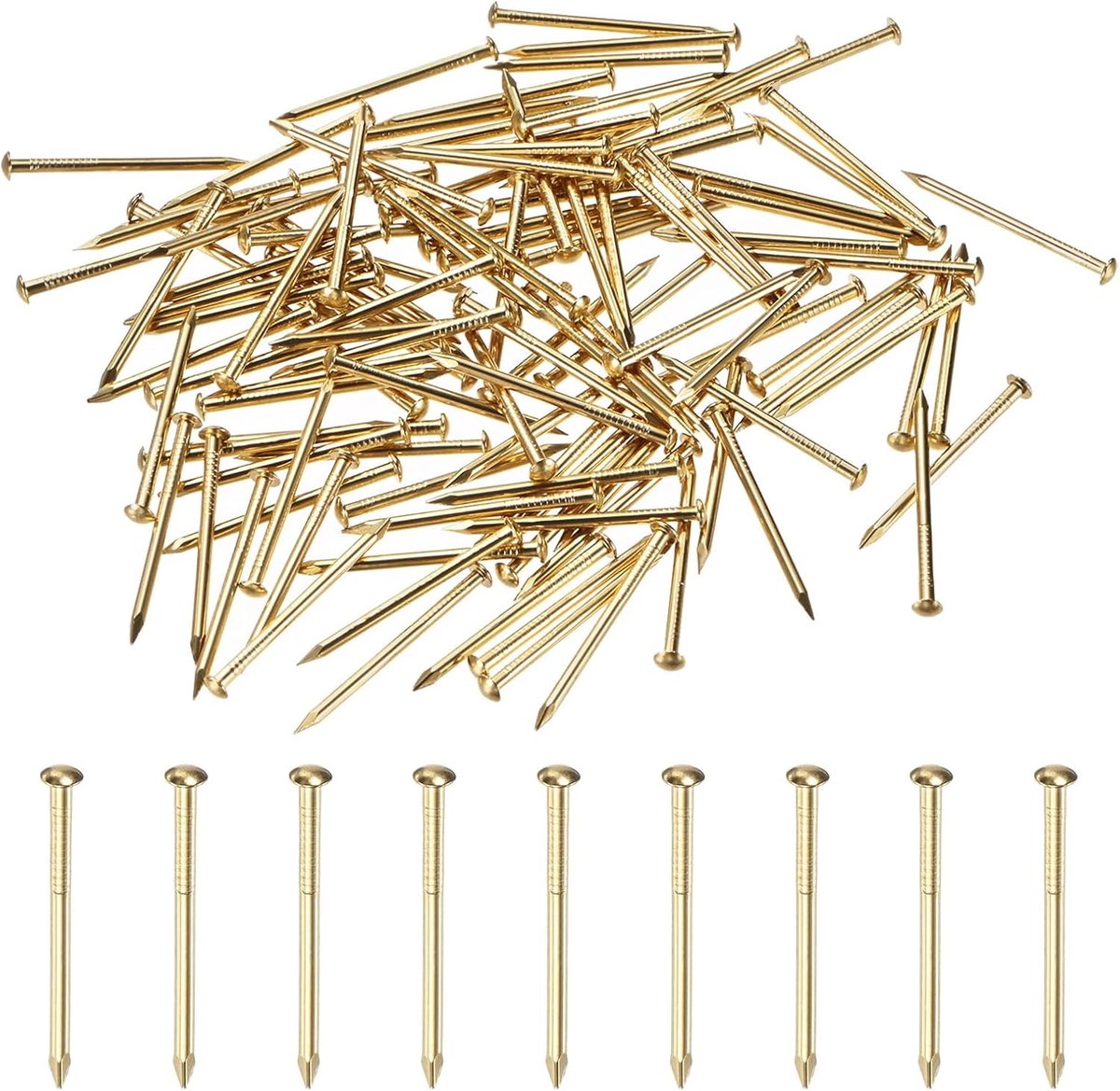 METERXITY Set van 100 kleine nagels, 1,5 mm x 25 mm messing, precisie-MIni-nagels, hardware, ronde kop voor houten/doe-het-zelf ambachten decoratief/huishoudelijke accessoires/foto-opknoping
