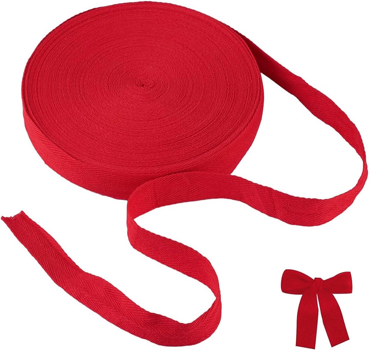 band biasband, 2 cm x 45 m naadband katoen keperband, visgraatsteek, katoenen band voor doe-het-zelf projecten, decoratie van handtassen (rood)