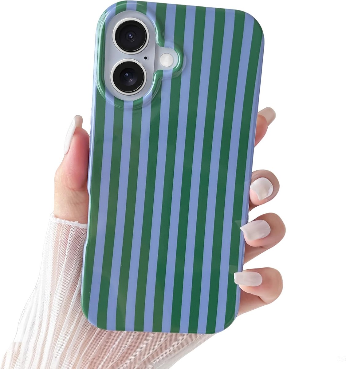 voor iPhone 17 Hoesje Schattig Gestreept Telefoonhoesje Zacht TPU Slank Schokbestendig Telefoonhoesje voor Vrouwen Meisjes Mooi en Stijlvol, Groen en Lavendel