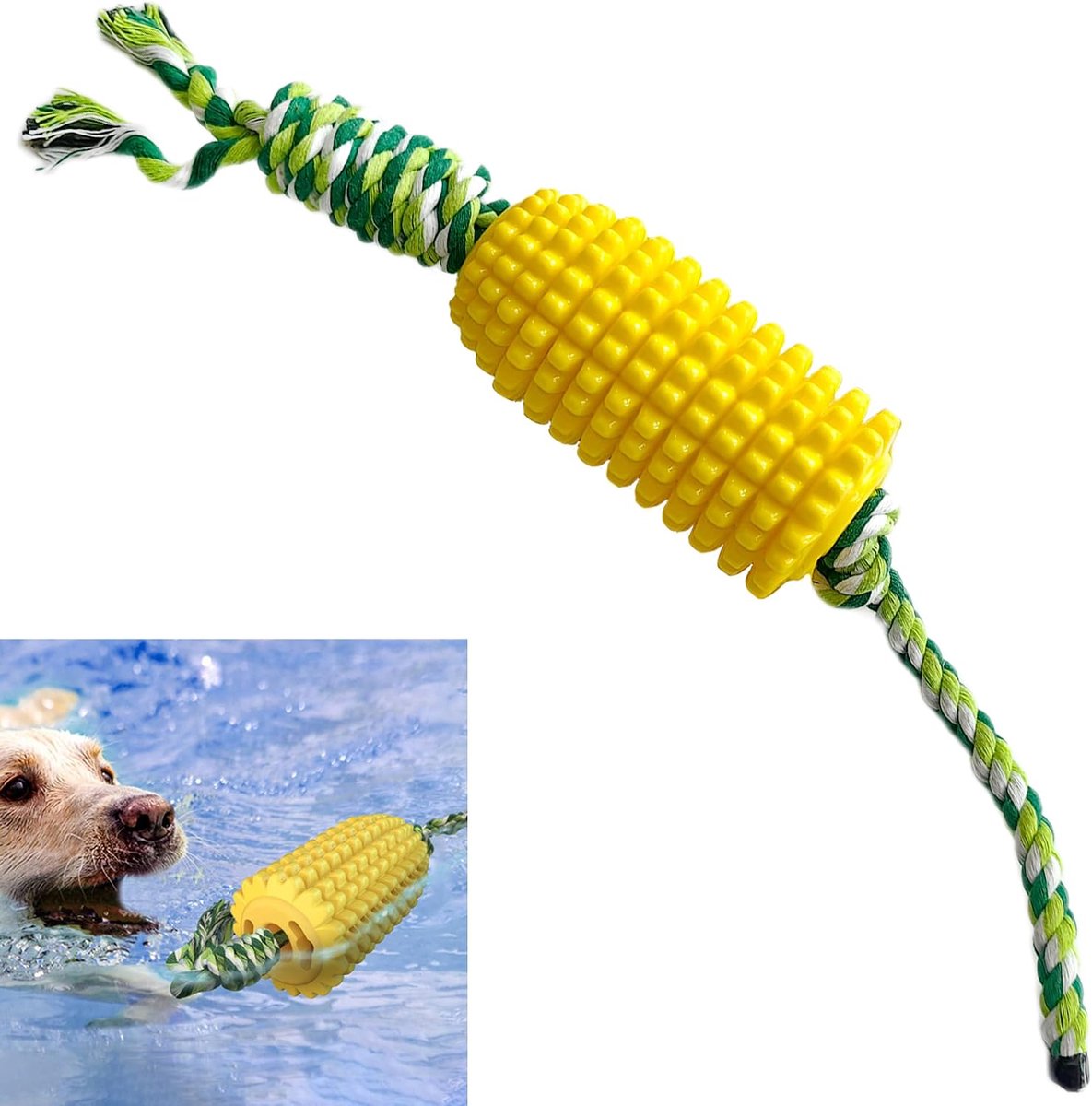 Kauwspeelgoed, 1 stuk, geel, maïsvorm, piepspeelgoed, voor middelgrote tot grote puppy's, rubber, cornucopia, interactief hondenspeelgoed