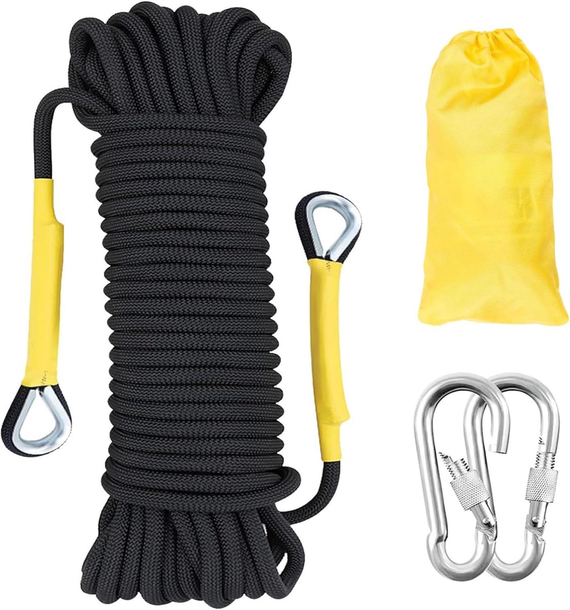 12mm Outdoor Touw Statisch Klimtouw 20m Brandredding Parachutetouw Gevlochten Nylon Touw Met 2 Stalen Haken Wandelen Buiten Klimmen Sport Kamperen