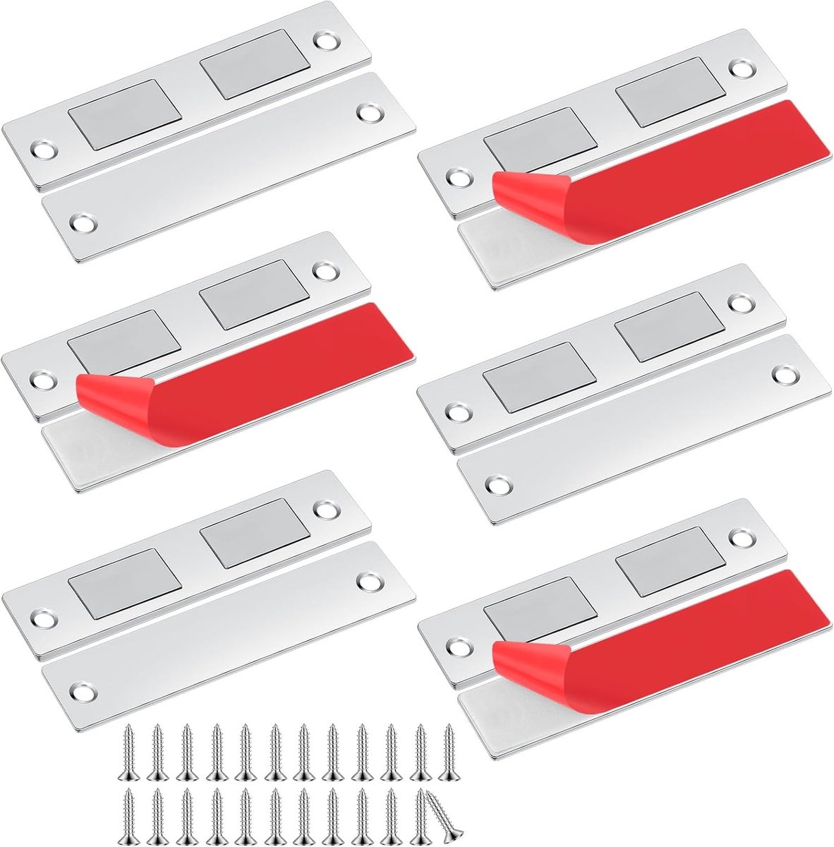Magnetische deursluiter, 6 stuks zelfklevende magneten voor meubels, sterke magneetsluiting voor ultradunne deuren, magnetische schuifdeur, zelfklevend, voor laden, kast, zilver