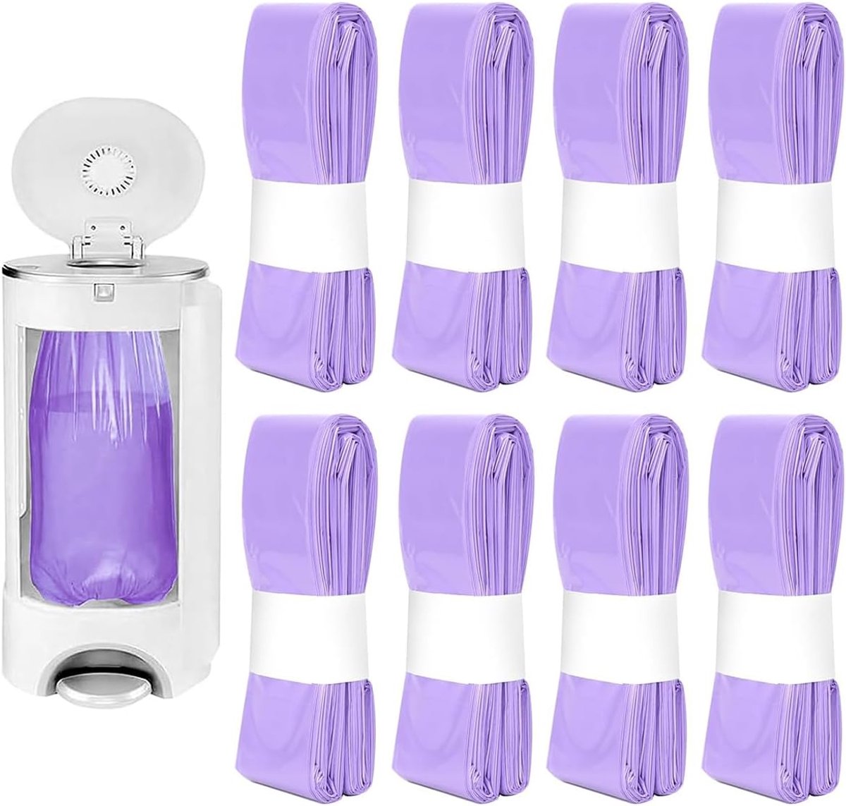 Bijvulpack voor luierfresser, 8 stuks, geurremmend, geurloos, verdikte luierzak navulzak compatibel met Tommee Tippee, Twist & Click, LitterLocker (Lila)