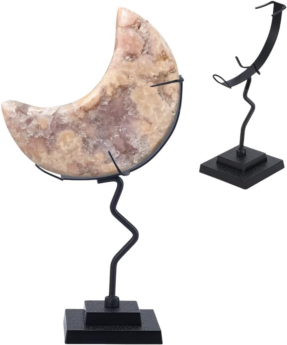 Kristallen bolhouder, maanvormige kleine kristallen displaystandaard, gelegeerde bol displayhouder voor edelstenen geodes minerale agaat thuiskantoor decor, 9 x 5 x 12,5 cm, zwart