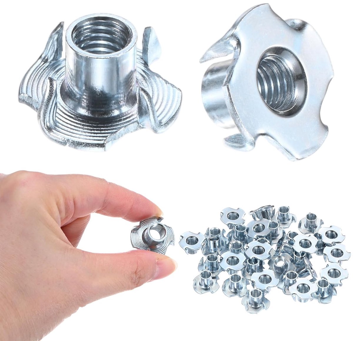 METERXITY 100 stuks M8 x 11 mm T-moer koolstofstaal 4-punts T-moer draadinzet voor hout/klimgrepen/meubels corrosiebestendige bevestigingselementen
