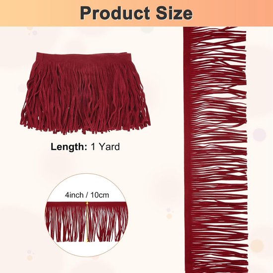 METERXITY PU Lederen Franje Trim, 1 Yard 10 cm Watermeloen Rood Dubbelzijdig Suede Kwastje Naaien Trim voor DIY Ambacht/Naaien Jurk Kostuum/Tassen Schoen Decoratie, Franje Kwastje — afbeelding 2