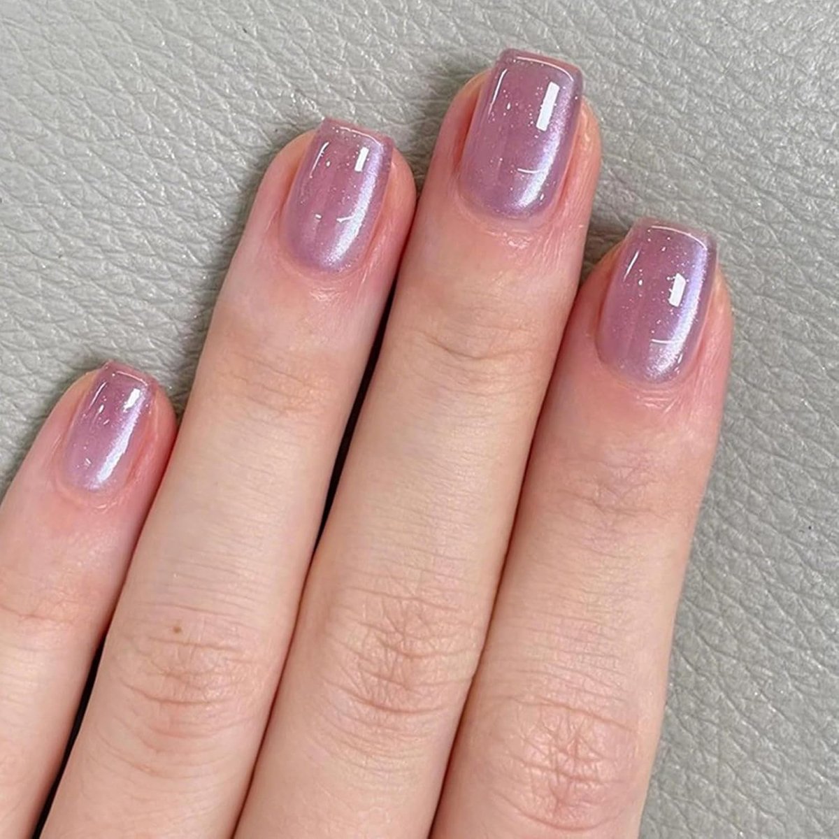 24 stuks French Tips Press-on nagels, kort vierkant, lichtpaarse kattenoog kunstnagels in 12 maten, kunstmatige glitter acryl nepnagelset met gelei-lijm, herbruikbare stick-on nagel voor vrouwen en