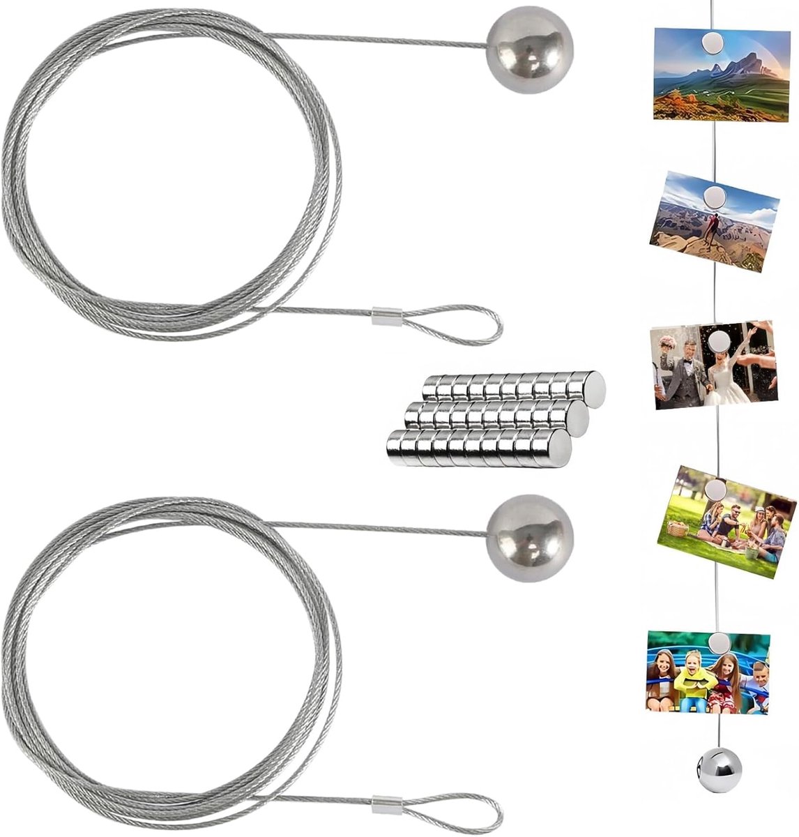 Hangende Draad, 2 Stuks Foto Hangende Kit 2,5 M Roestvrij Staal Foto Hangende Draad Touw Spiegel Opknoping Kabel met Oogjes Duurzame Metalen Draad voor Foto Thuis & Kantoor Gebruik