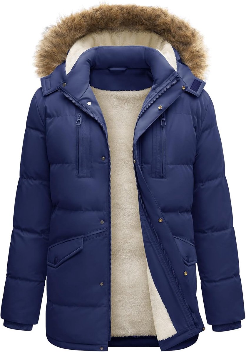 Winterjas voor heren, waterdicht, lange jas, parka, herenjas, werkjas, winterjas met afneembare capuchon