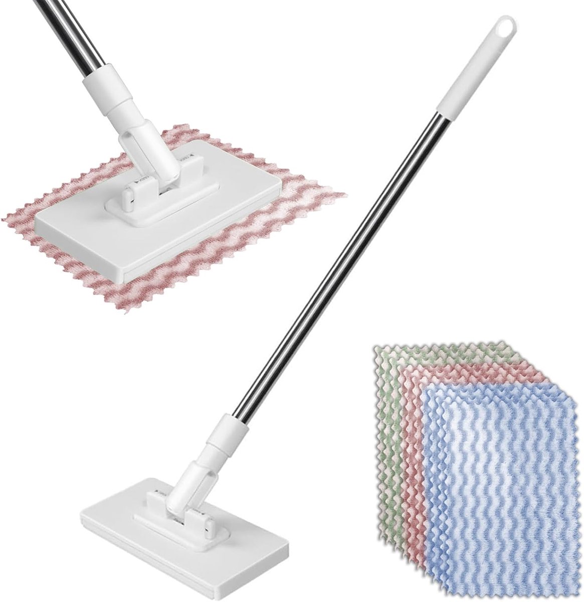 1 dweilmop met drukklemsysteem, automatische demontage met één druk op de knop, wisservloer, geen handen wassen, vloerwisserset, 10 herbruikbare microvezeldoeken, geschikt voor thuis en op kantoor