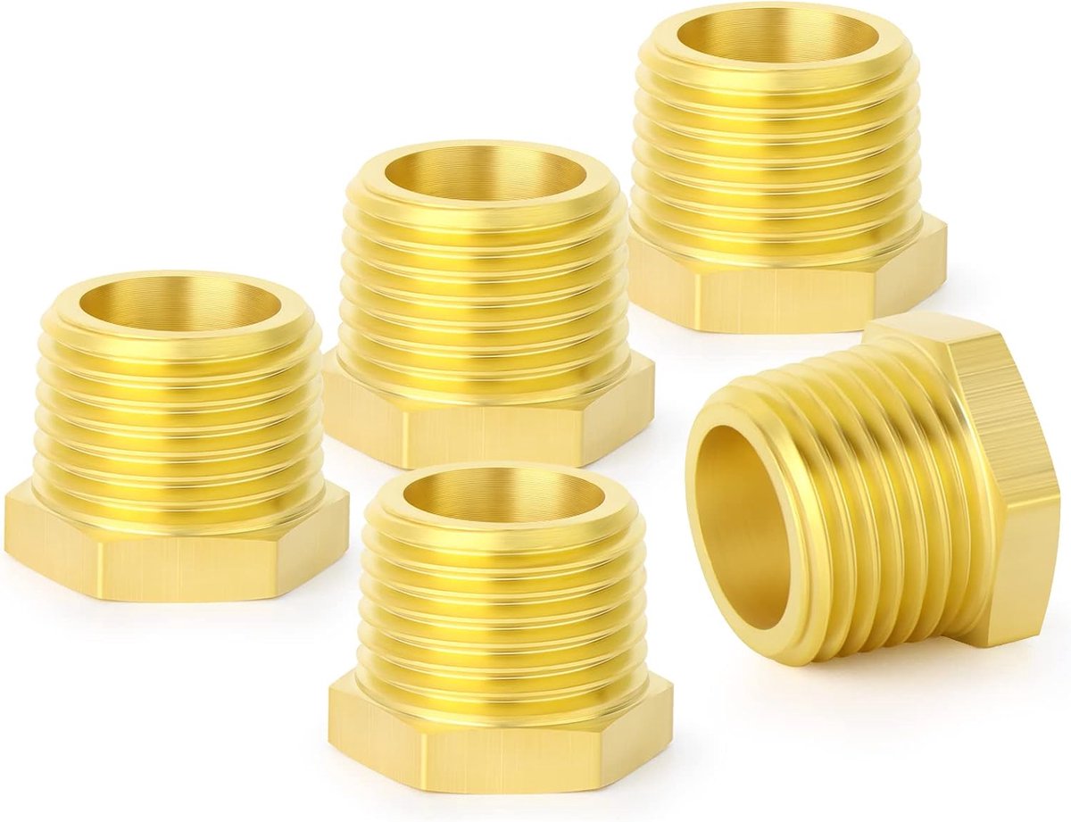5 stuks messing Reducer Hex Bushing 3/8" BSP Male x 1/4" BSP Female, messing schroefdraadpijpverbinding