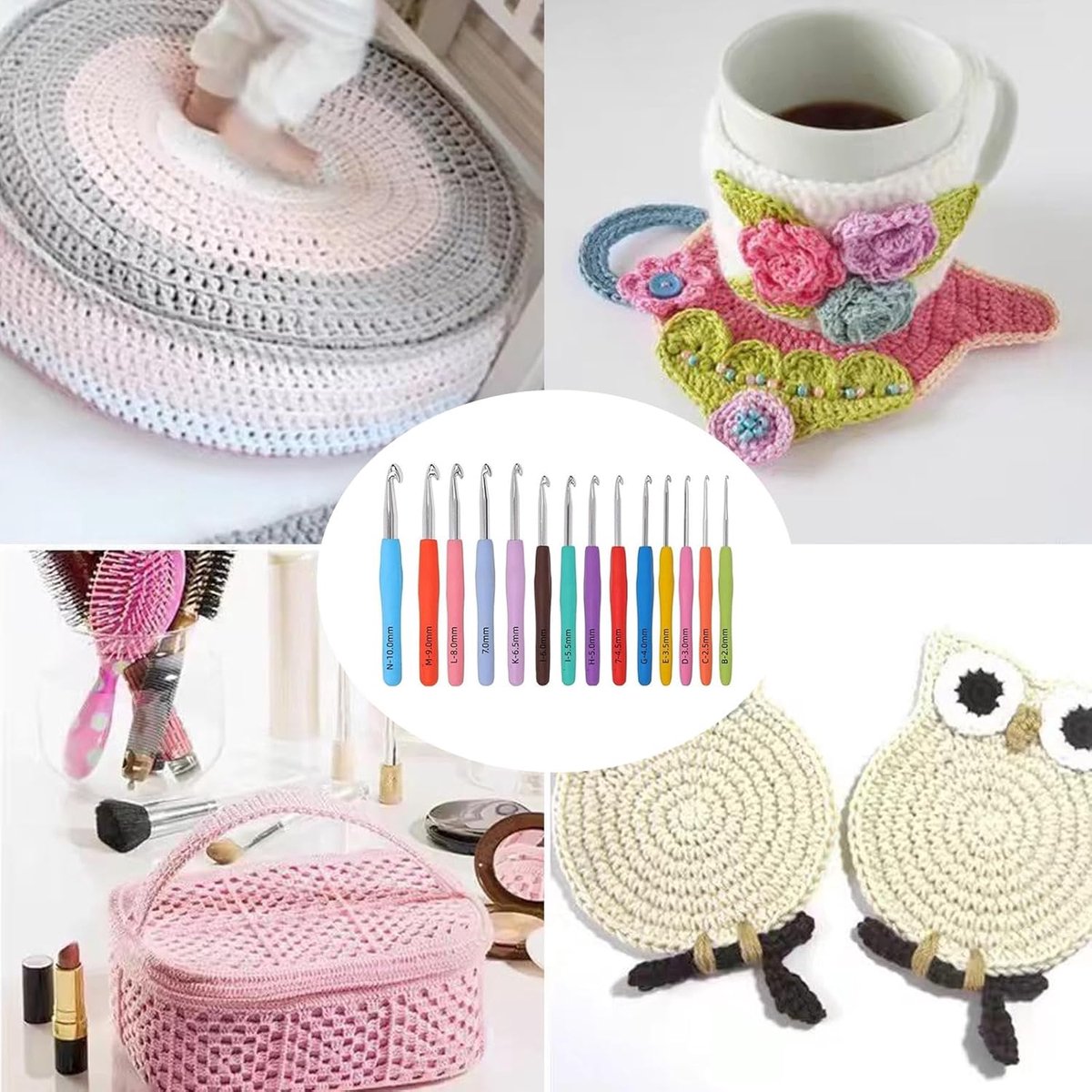 Haaknaaldenset, 54 stuks, 14 maten, haaknaaldenset met 40 accessoires, ergonomische handgrepen, haaknaalden 2-10 mm, met opbergtas voor beginners, volwassenen, dames, cadeau