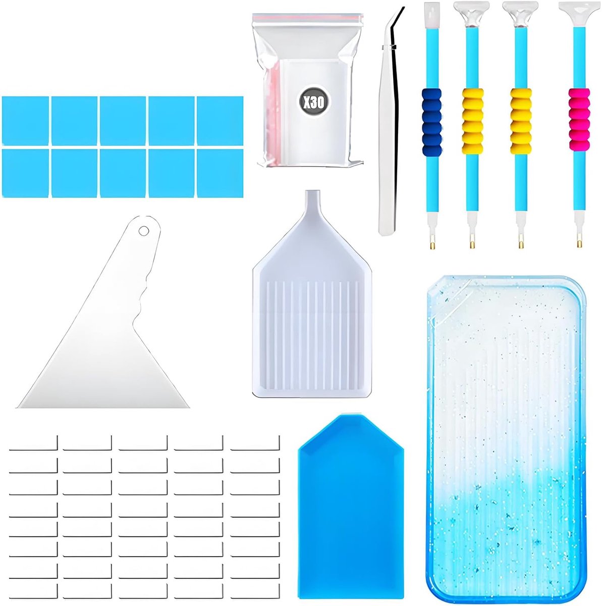 54 stuks DIY Diamond Art Painting accessoires, Diamond Painting Pen Set, Diamond Painting gereedschapsset met pincet, chassis, punteerstiften, etiketten, plakband, blauw